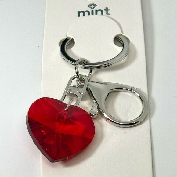 Red Crystal Heart Keychain Charm -  Silver Accent - Picture 5 of 6